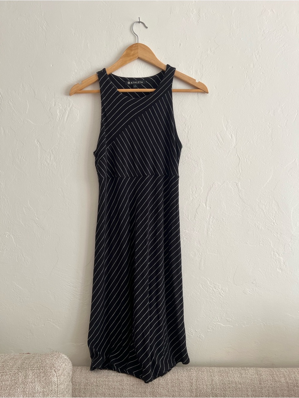 Athleta Black Striped Sleeveless Midi Dress